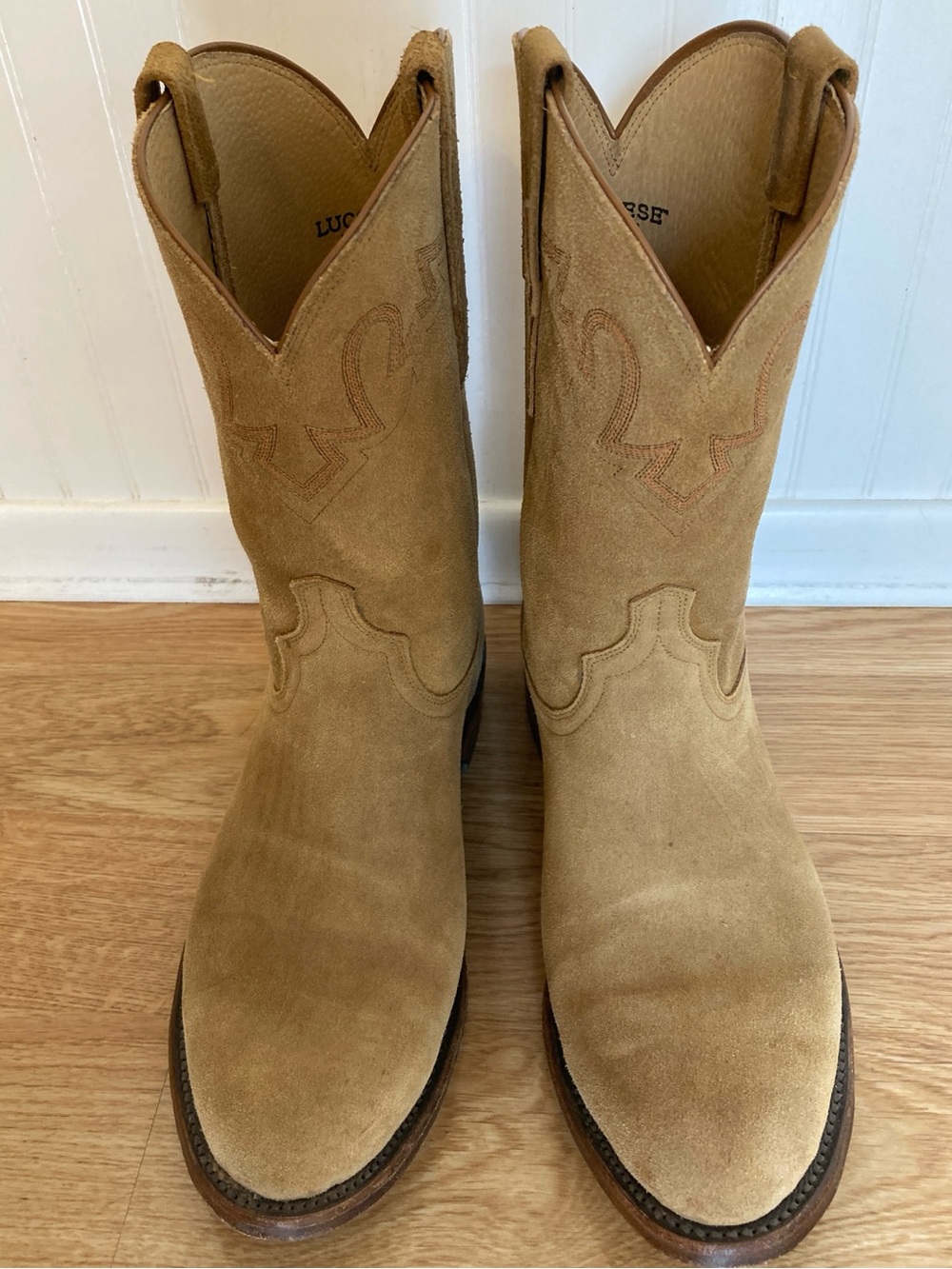Lucchese Bootmaker Tan Suede Roper Boots
